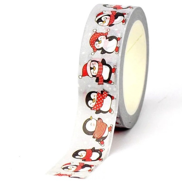 Chubby Penguins Iceskating With Friends, Winter & Holiday Washi Tape, 1 Roll - Picture 8 of 8